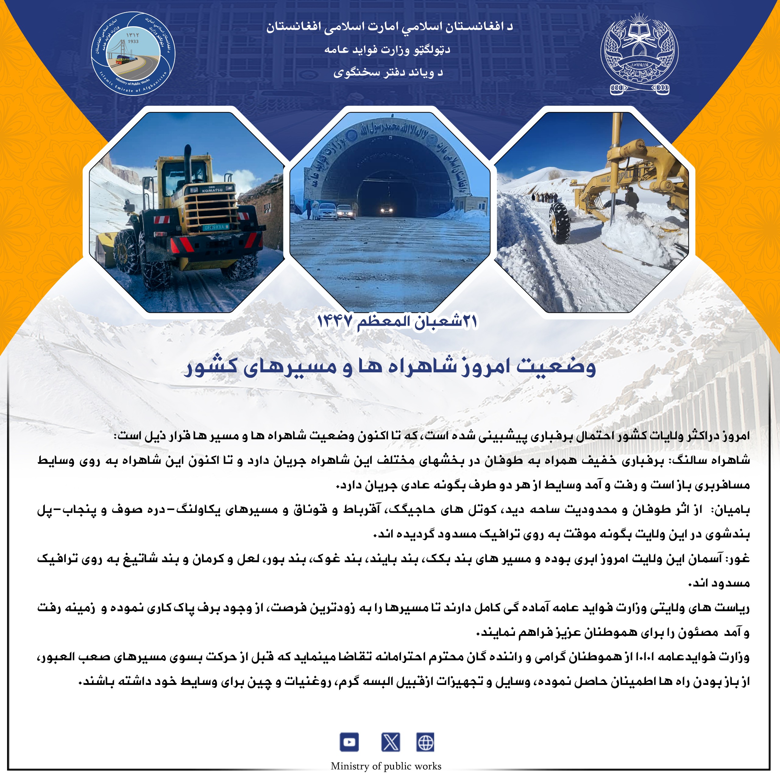 وضعیت امروز شاهراه ها و مسیرهای کشور 